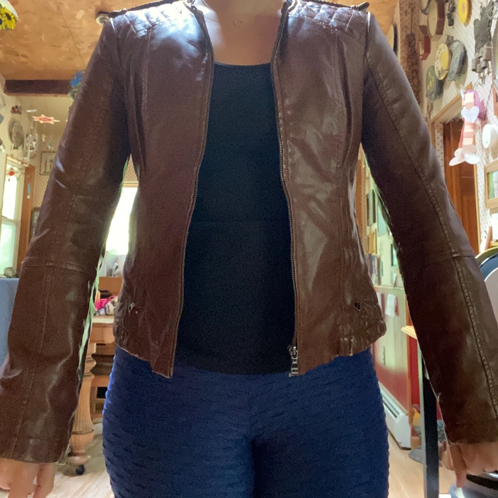 Brown Leather Jacket Express Medium - image 4